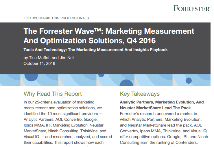 The Forrester Wave, Marketing Measurement and Optimization Solutions in Q4 of 2016